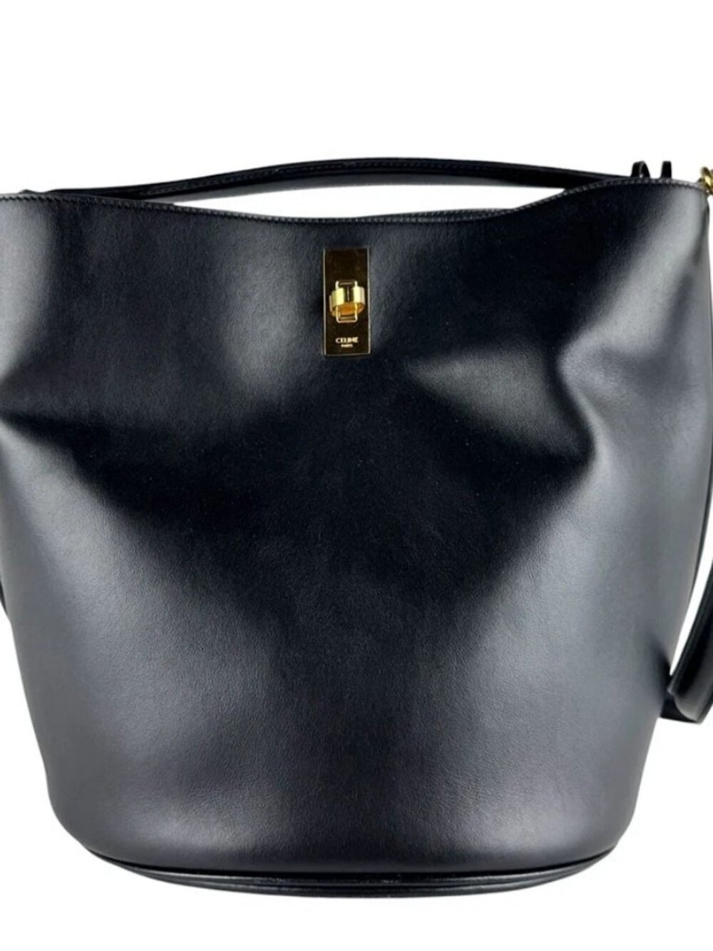 CELINE Bucket 16 Seize Shoulder Bag Handbag Black Leather/Goldtone